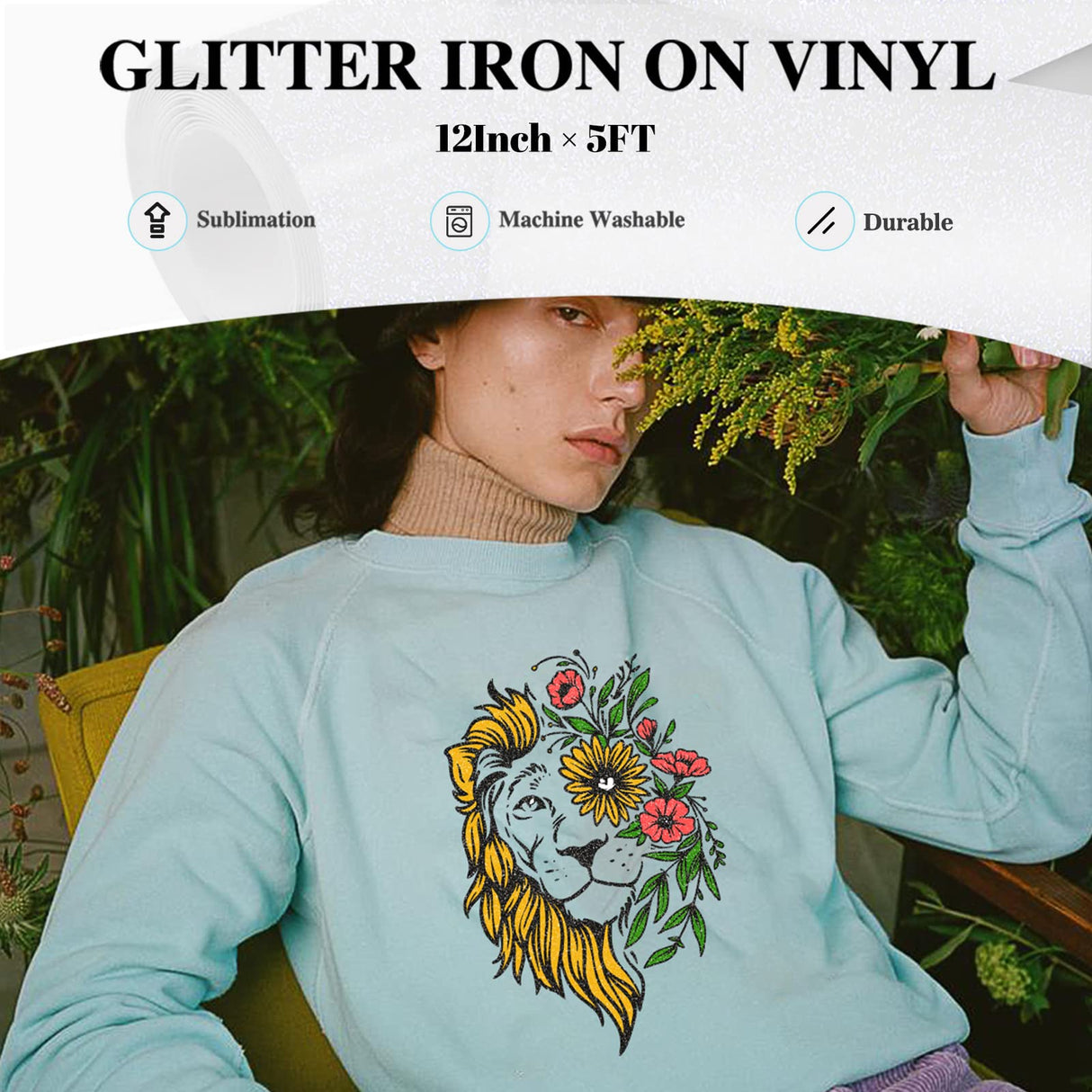 HTVRONT White Glitter HTV Vinyl Roll-12 x 5 FT White Glitter Heat Transfer Vinyl Bundle, White Glitter Iron on Vinyl for All Cutter Machine HTVRONT