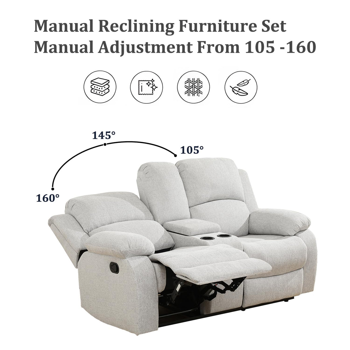 GEBADOL Manual Recliner Sofa Set, 3 Pieces Reclining Sofa Loveseat with Chair, Grey White Microfiber Recliner Couch Set for Living Room GEBADOL