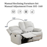 GEBADOL Manual Recliner Sofa Set, 3 Pieces Reclining Sofa Loveseat with Chair, Grey White Microfiber Recliner Couch Set for Living Room GEBADOL