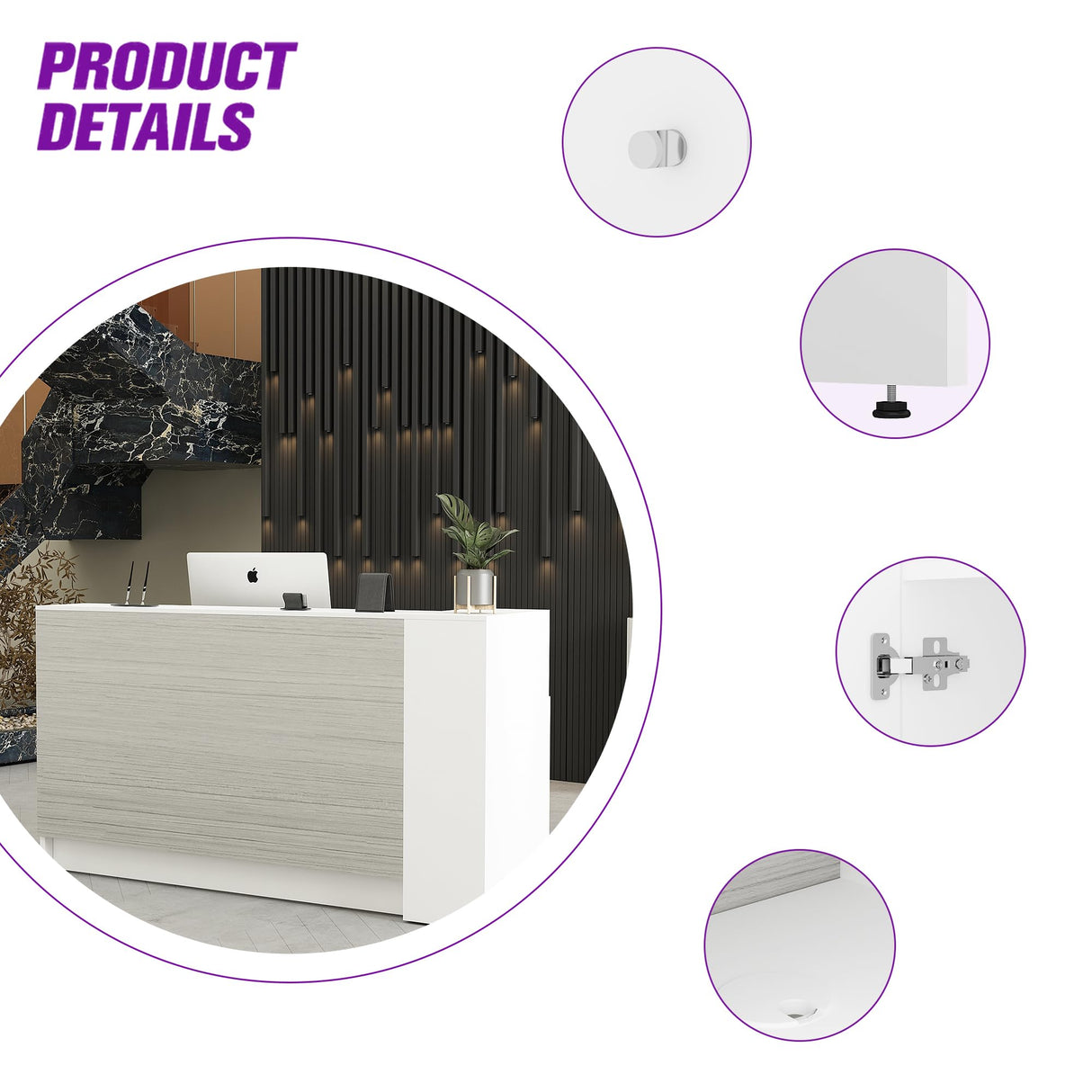 Modern Reception Desk with Storage Shelves, Front Counter Table for Office, Lobby, Salon, Retail Store, Spa, Clinic, Hotel, Showroom (75" inch) ALFA BUSINESS