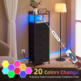 Somdot Black Nightstand with Charging Station and LED Light for Bedroom, Tall 5 Drawers Dresser with Fabric Bins for Bedside Kids Dorm Room Closet Laundry Entryway, Black Rustic Brown Somdot