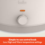 bella 6.0 Qt Manual Slow Cooker, EverGood™ Ceramic Nonstick Coating, 3 Temperature Settings, Dishwasher Safe Stoneware Pot and Tempered Glass Lid, Cool Touch Handles & Tangle Free Cord Wrap, Oatmilk BELLA