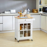 HOMCOM 27" Rolling Kitchen Island Cart with Drawer and Glass Door Cabinet, Kitchen Trolley with Adjustable Shelf and Towel Rack, White HOMCOM