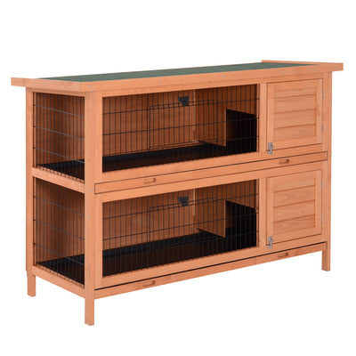 PawHut 54" 2-Story Large Rabbit Hutch Bunny Cage Wooden Pet House Small Animal Habitat with Lockable Doors, No Leak Tray and waterproof Roof for Outdoor/Indoor Orange