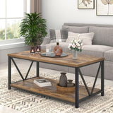 EXCEFUR Modern Coffee Table, Industrial Metal and Wood Living Room Table with Storage Shelf, Rustic Brown EXCEFUR