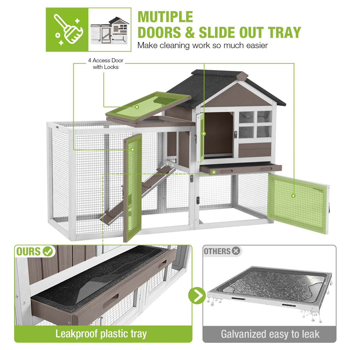 GUTINNEEN Rabbit Hutch Chicken Coop Expandable Indoor Bunny Cage Outdoor Guinea Pig Cage with Run 51.6" L GUTINNEEN