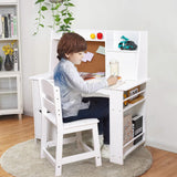 Kids Study Desk and Chair Set with Storage - White Learning Table with Bookshelf and Cabinets for Boys and Girls Ages 3-8 Wpond