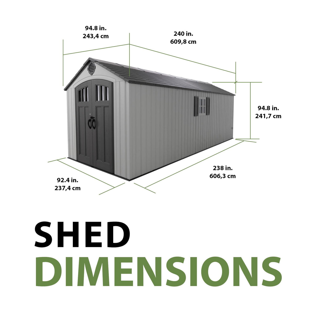 Lifetime Outdoor Storage Shed, 8x20 Ft, Gray, Resin Backyard Tool Shed with Lockable Doors and Weather-Resistant Panels Lifetime