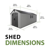 Lifetime Outdoor Storage Shed, 8x20 Ft, Gray, Resin Backyard Tool Shed with Lockable Doors and Weather-Resistant Panels Lifetime
