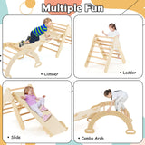 OLAKIDS Climbing Toys for Toddlers, 5 in 1 Kids Wooden Montessori Triangle Set Climber Toy with Ramp Ladder Arch Slide for Playground, Indoor Climb Activity Jungle Gym Play Structure for Boys Girls Olakids