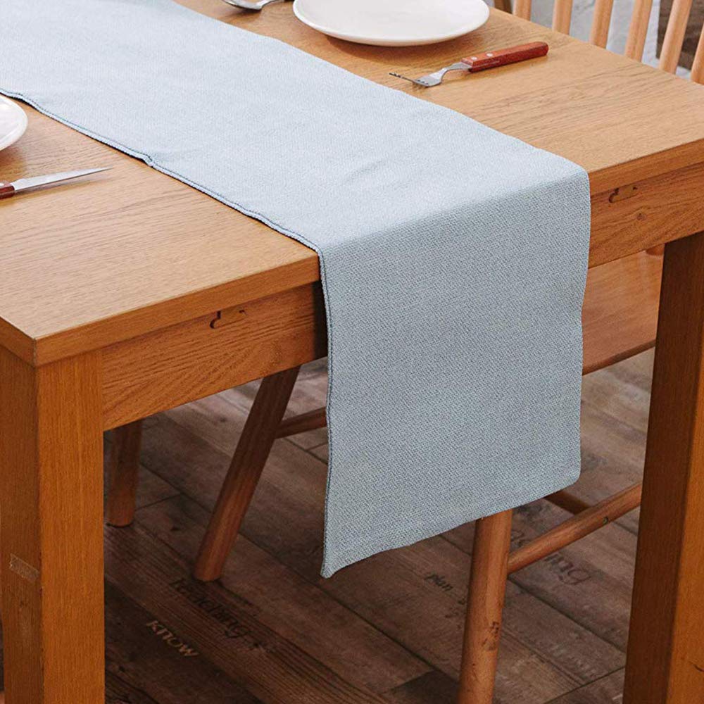 Soft Caddice Faux Linen Table Runner 2 Piece Fabric in 1 for Family Dinners or Gatherings, Indoor or Outdoor Parties, Everyday Use (12 x 72, Seats 4-6 People), Light Blue - WoodArtSupply