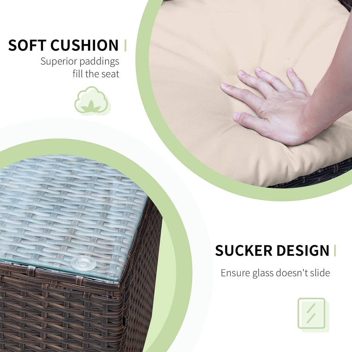 Greesum 3 Pieces Patio Furniture Sets Outdoor PE Rattan Wicker Chairs with Soft Cushion and Glass Coffee Table for Garden Backyard Porch Poolside, Brown and Beige Greesum