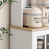 HOMCOM Kitchen Pantry Storage Cabinet, 72" Freestanding Cabinet with Hutch, Large Countertop, Glass Doors and Adjustable Shelves for Dining Room, Pure White HOMCOM