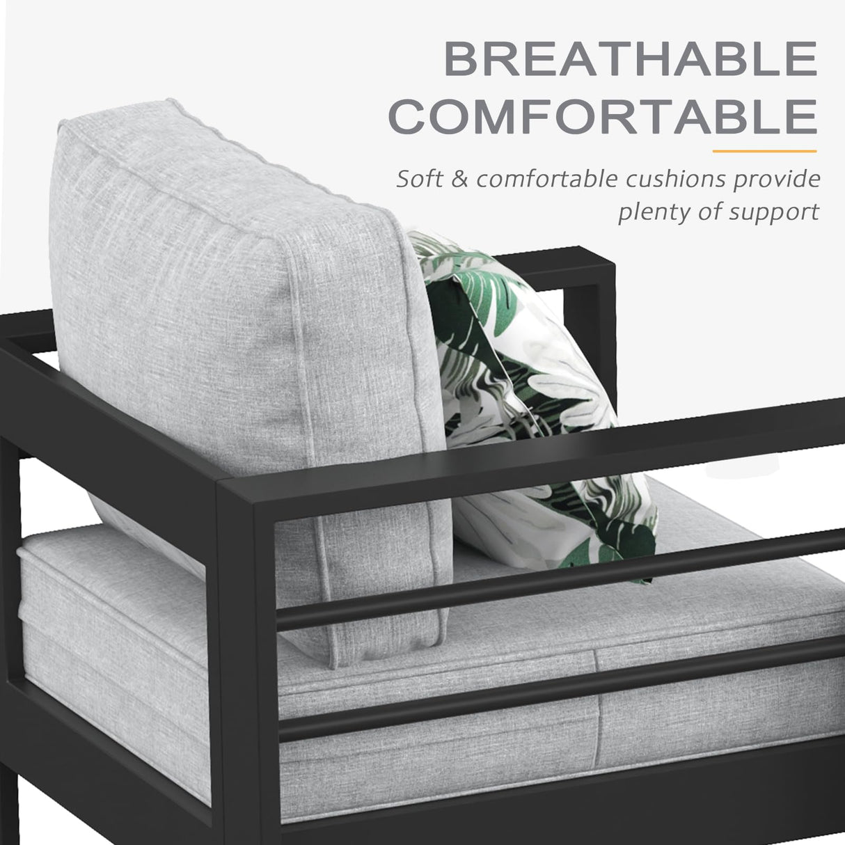 LayinSun Aluminum Furniture Set with Fire Pit Table, 5 Pieces Patio Sectional Conversation Chat Sofa Modern Seating Set LayinSun