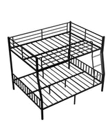Miscoos Full XL Over Queen Metal Bunk Bed, Heavy-Duty Bed Frame with EVA Rubber Cover Ladder & Safety Guardrails, Space-Saving Sturdy Queen Bunk Bed for Adults & Teens, Black Miscoos