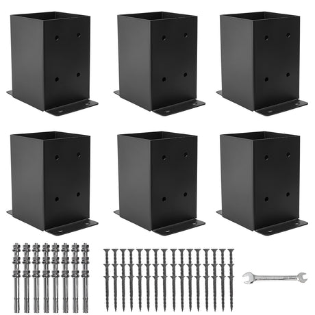 XZWMY 4x4 Post Base 6 Pcs, Post Brackets (Inner Size 3.6"x3.6"), Black Powder-Coated Heavy Duty Solid Steel Deck Post Anchor for Outdoor Support Deck,Fence,Porch,Railing,Mailbox,Pergola… XZWMY