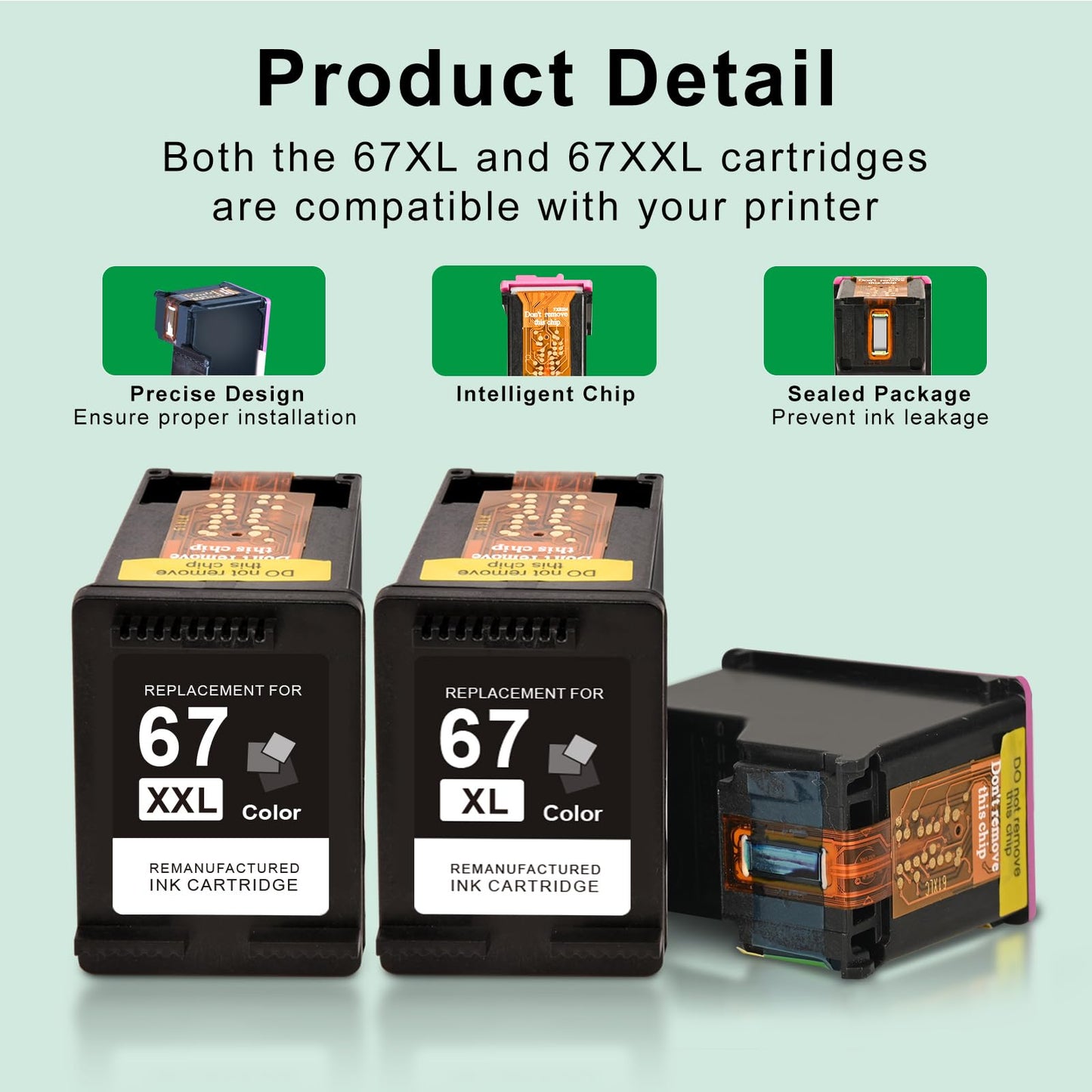 SAILNER Remanufactured Ink Cartridge Replacement for HP Ink 67 67XL 67XXL Ink Cartridge Black/Color Combo Pack for DeskJet 4155e 2755e 4155 2700 Envy 6055 Printer (1 Black, 1 Tri-Color, 2 Pack)