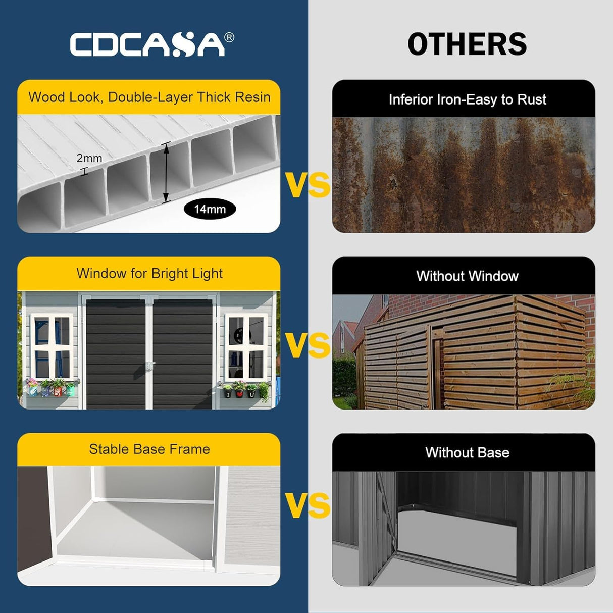 CDCASA 8x6X7 FT Resin Shed, Waterproof Large Outdoor Storage Shed with Floor & Lockable Door & 2 Windows, Plastic Tool Shed for Outside, Backyard, Patio, Poolside, Bike, Grey CDCASA