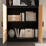 TUSY 4-Piece Large TV Stand with Bookshelves for TVs up to 75”, Wall Unit Entertainment Center with Doors, TV Cabinet for Living Room, Bedroom & Home Theater, Black TUSY