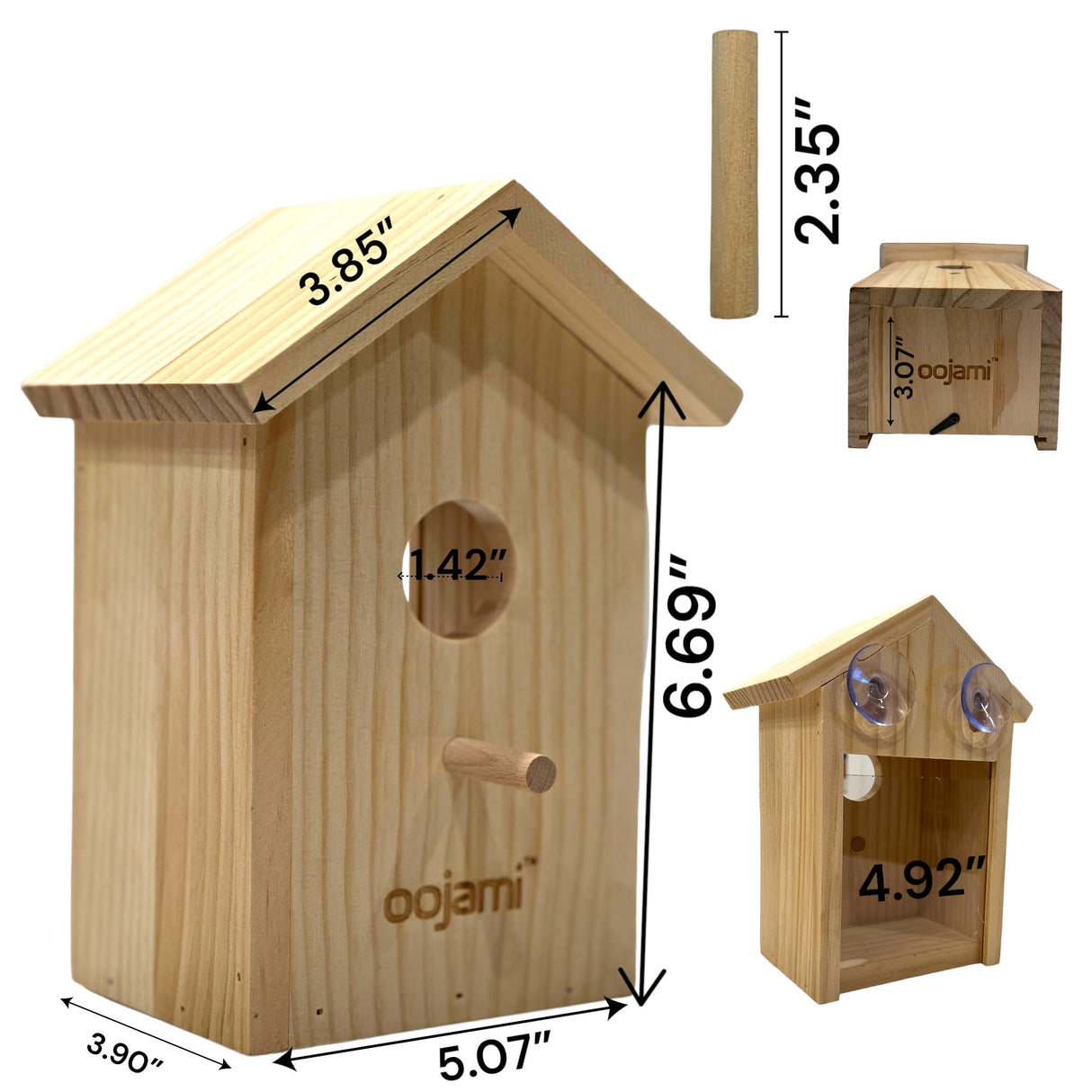 Window Bird House with Suction Cups Transparent See-Through Wooden Design for Bird Watching, Kids & Adults (Unfinished DIY) Oojami