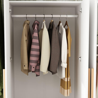 FAMAPY 4 Door Wardrobe with Drawers and Shelevs, Armoires Wardrobe Closet with Hanging Rod, Armoires and Wardrobes for Bedroom White (63”W x 20.7”D x 69.7”H) - WoodArtSupply