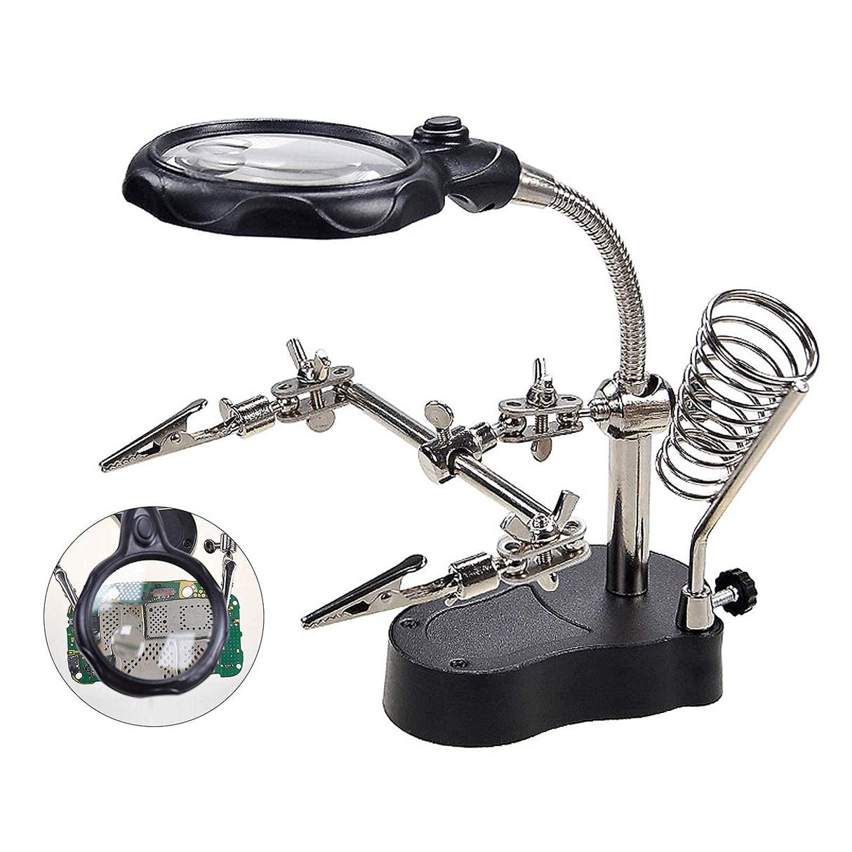 mlogiroa Helping Hands Soldering Station, 3.5X 12X Magnifying Glass LED Lighted Magnifier with Auxiliary Clips Alligator Clamp Repair Tools Kit for Soldering, Assembly, Miniatures mlogiroa