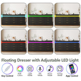 9 Drawer Dresser with Charging Station, Wide Chest of Drawers for Closet with LED Light, Modern Drawer Organizer Cabinet for Bedroom, Living Room, Entryway, Hallway, Black DalyLuxa