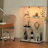 VINGLI Glass Display Cabinet with 3 Shelves, Double Doors and Lock, Floor Standing Curio Cabinets with LED Light, Upgraded Tempered Glass Bookshelf, for Living Room Living Room Bedroom Office, White VINGLI