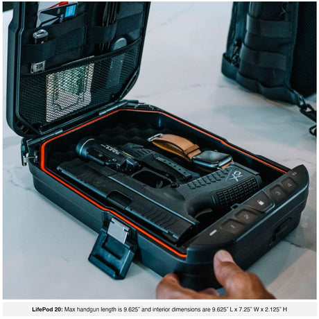 VAULTEK LifePod 20 Full-Size Lockable Weatherproof Case with Built-in Lock, Steel Security Cable, & TSA Handgun Case or Car Safe, Portable Travel Pistol Safe/Titanium Gray VAULTEK