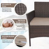 PayLessHere 3-Piece Outdoor Wicker Conversation Bistro Set Outdoor Patio Porch Furniture Sets for Yard, Garden with 2 PE Rattan Wicker Chairs, 2 Cushions,1 coffee table (Khaki) PayLessHere