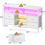 Rolanstar TV Stand with Power Outlets and LED Light, 4 Fabric Drawers Entertainment Center for 32/45/55/65 inch TVs, Media Console with Storage for Living Room or Bedroom, White Rolanstar