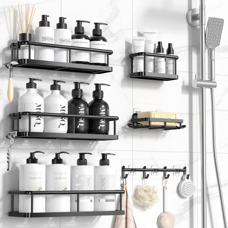 YASONIC Shower Caddy, 6 Pack Large Capacity Shower Organizer with Soap Holder and 12 Hooks, Rustproof Shower Shelves for Inside Shower, No Drilling&Sleek Bathroom Organizers and Storage YASONIC