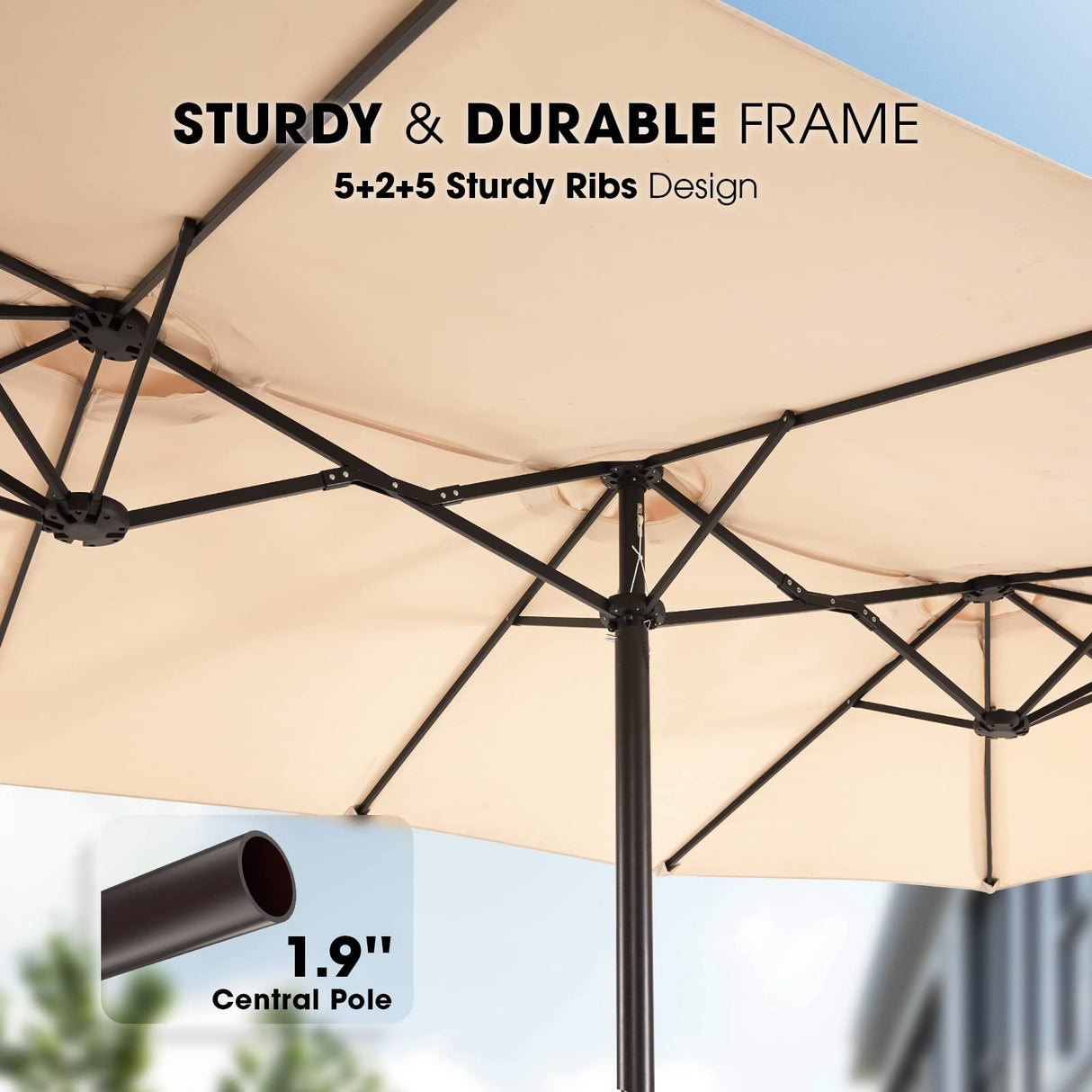 wikiwiki 15ft Large Patio Umbrellas with Base Included, Outdoor Double-Sided Umbrella with Crank Handle, Powerful UV Protective, for Pool Lawn Garden, Beige wikiwiki