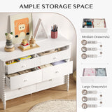 JOINICE 6 Drawer Dresser, Kids Dresser with Storage, Wide Chest of Drawers for Nursery, Wood Large Drawer Organizer Cabinet for Bedroom, Living Room, White JOINICE