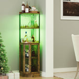 EOYUTLLY Corner Bar Cabinet With Power Outlet and LED Strip, 65" H 5-Tier Liquor Wine Display for Home, Storage Solution for Living Room, Kitchen, Home Bar, Brown EOYUTLLY