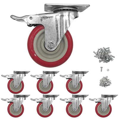Htudcoue 8 Pcs 4 Inch Heavy Duty Casters, (4 casters Load Capacity 2200 lbs) Lockable Swivel Bearing Caster with Brakes for Workbenches, Shelves, Carts, Etc.