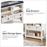 RALGEND Farmhouse Console Table with Charging Station and LED Strip, Entryway Table with 2 Drawers, Sofa Table with Storage, for Entryway, Living Room, Hallway, White and Ink Blue RALGEND