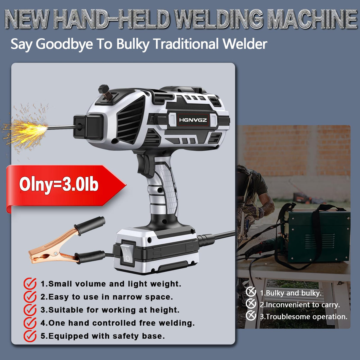 Welding Machine Handheld,20-120A 110V Portable Stick Welder 20pcs Rods,IGBT Hand Held Welder Machine withHot Start Arc Force Anti-stick ARC Welder Gun,6 Variable Current Adjustment (Grayish black) HGNVGZ