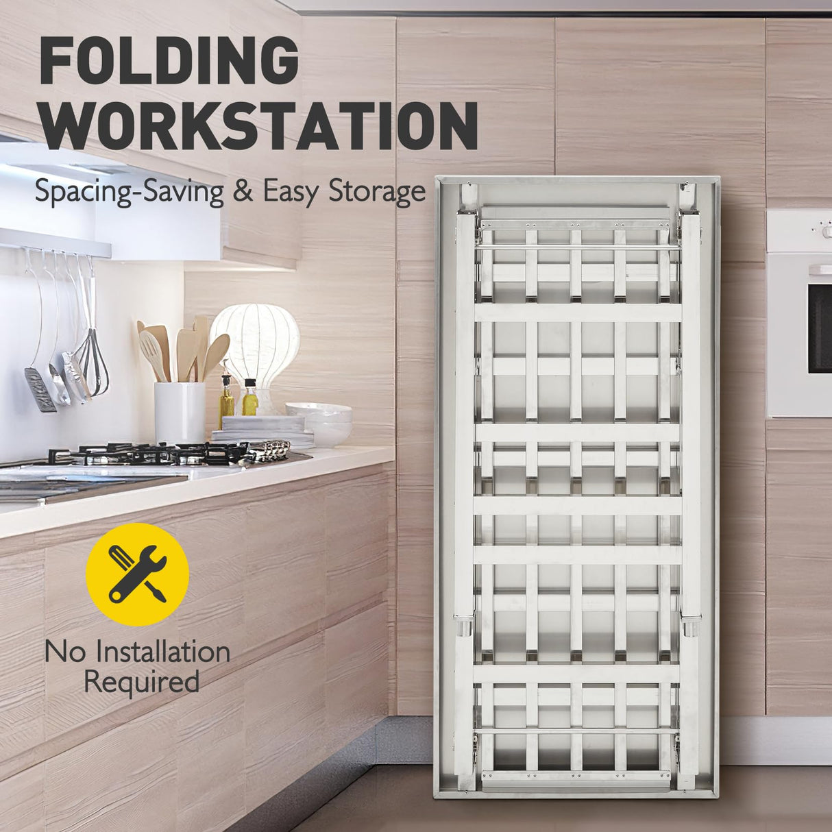 24 x 60 Inch Stainless Steel Folding Table for Prep & Work, NSF Commercial Heavy-duty Stainless Steel Kitchen Island with Undershelf for Restaurant and Home Fashionwu