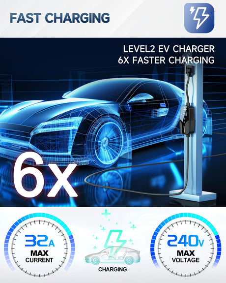 EVDANCE EV Charger (32Amp, 240V, NEMA 14-50P), 7.68kw Portable Level 2 EV Charger with 25ft Cable, Adjustable Current/Delay Chargin for Home Level 2 EVDANCE
