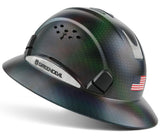 GREEN DEVIL Full Brim Hard Hat Vented Construction Safety Helmet OSHA Approved Cascos De Construccion ABS Work Hardhat for Men&Women 6 Point Adjustable Ratchet Suspension Custom Pattern Design GREEN DEVIL