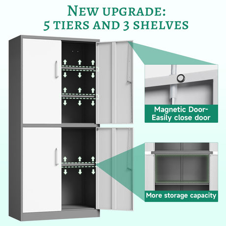 Letaya Metal Storage Cabinet with Lock Door, Adjustable Shelf Steel Cabinets for Office, Home,Pantry,Kitchen,Garage Utility Cabinet (4 Door-White&Gray) Letaya