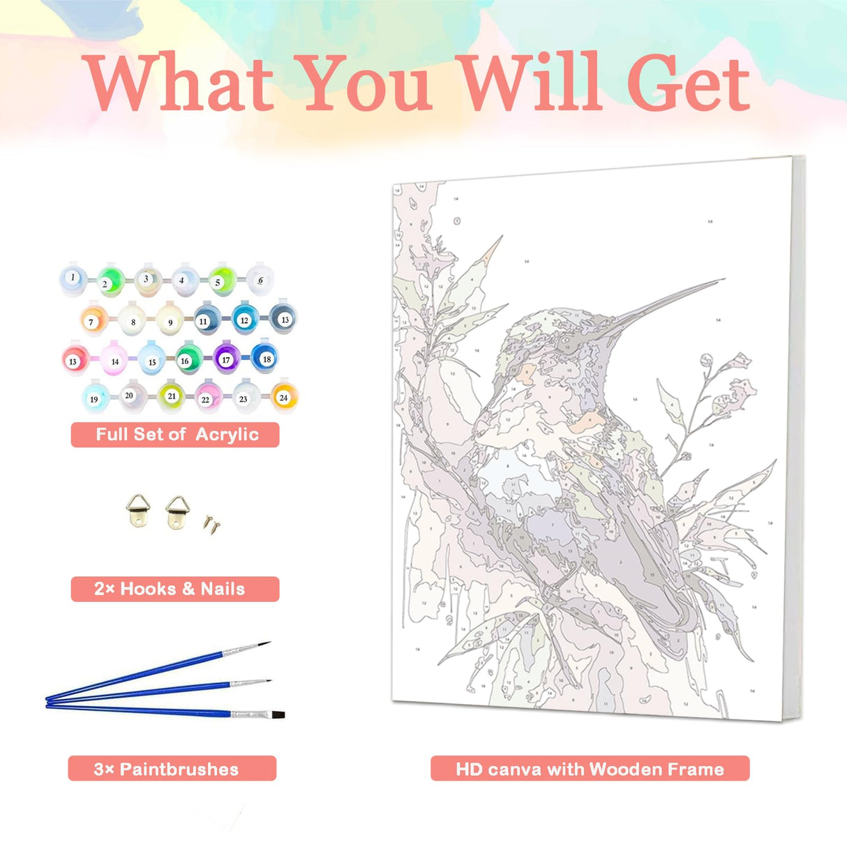 Auremi Hummingbird Paint by Number Kits for Adults,Animal Paint by Number on Canvas with Frame DIY Painting with Number Acrylic Oil Paint Kits for Home Decor 8x12 Inch Auremi