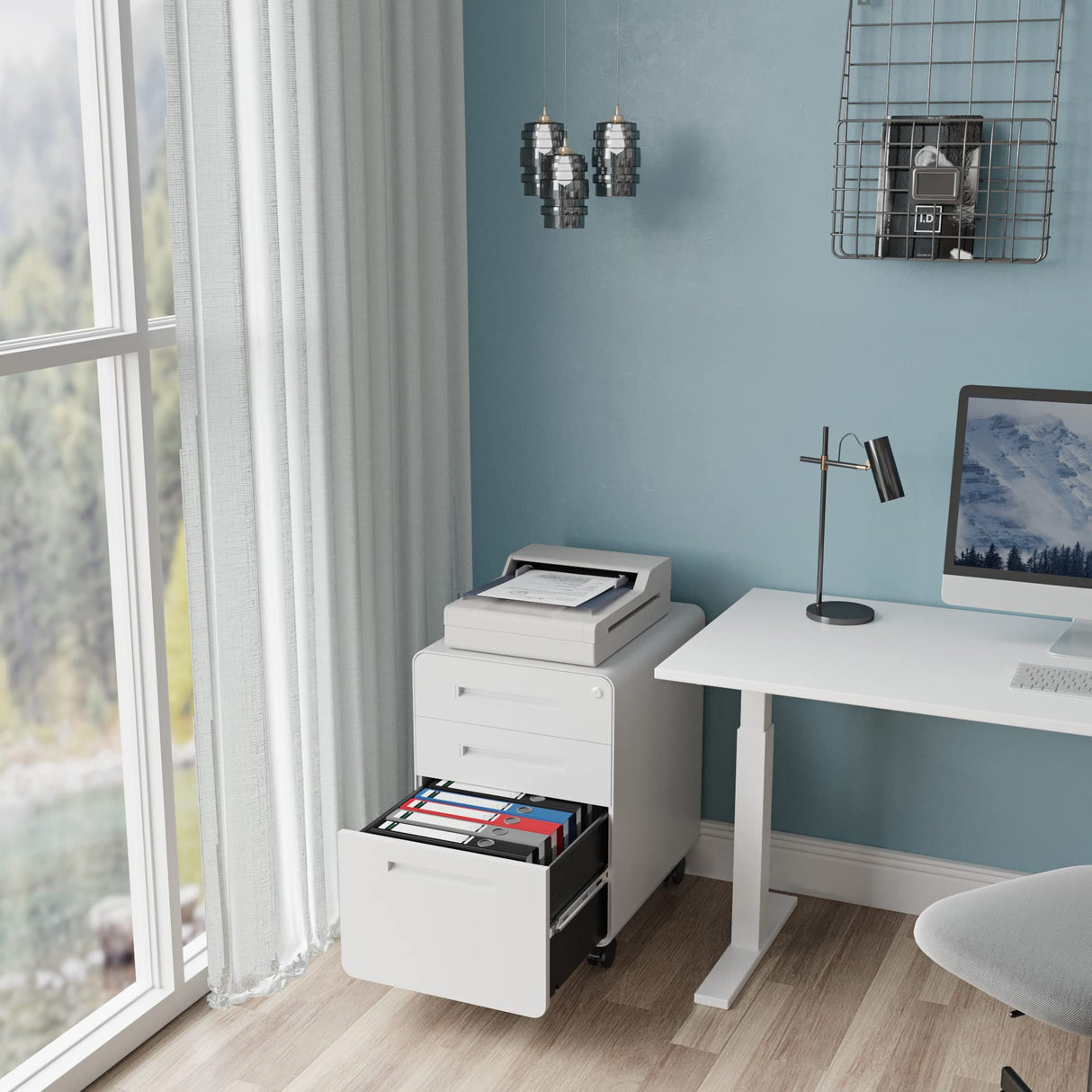 AFAIF 3 Drawer File Cabinet with Lock, Metal Filing Cabinets for Home Office, Small Rolling File Cabinet Under Desk Office Drawer Mobile Storage Cabinet fits Letter/Legal/A4 Size, White AFAIF