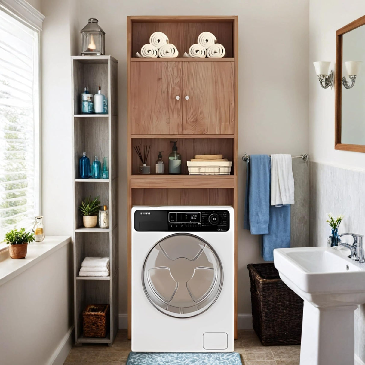 Tydaris Over The Toilet Storage Cabinet - Wood Over Toilet Bathroom Cabinet with Adjustable Shelf and Double Doors, Bathroom Space Saver Organizer, Taller Free Standing Toilet Rack, Brown Tydaris