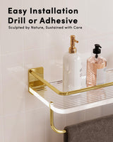 Onlysky Adhesive Bathroom Shelves, Acrylic Floating Bathroom Shelves, Rental Friendly Wall Shelf No Drill (Gold, 15.7 Inches) Onlysky