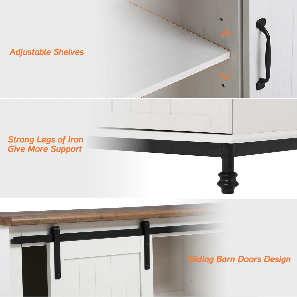 WAMPAT Farmhouse White Buffet Sideboard with Sliding Barn Door and Adjustable Shelf WAMPAT