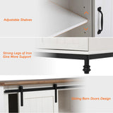 WAMPAT Farmhouse White Buffet Sideboard with Sliding Barn Door and Adjustable Shelf WAMPAT