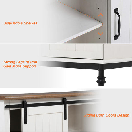 WAMPAT Farmhouse White Buffet Sideboard with Sliding Barn Door and Adjustable Shelf WAMPAT