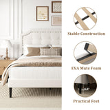 HAOARA Queen Size Bed Frame, Queen Size Platform Bed Frame with Upholstered Button Tufted Headboard, Strong Wood Slats, No Box Spring Needed, Mattress Foundation, Easy Assembly Beige HAOARA